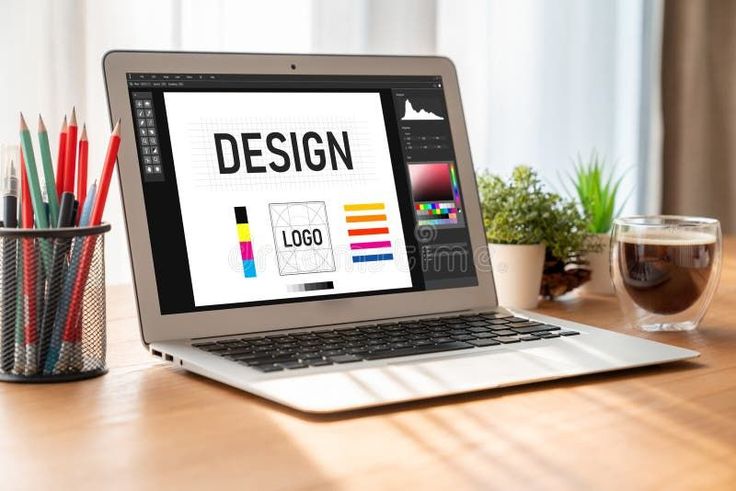 Graphic designer software for modern design of web page and commercial ads stock photos